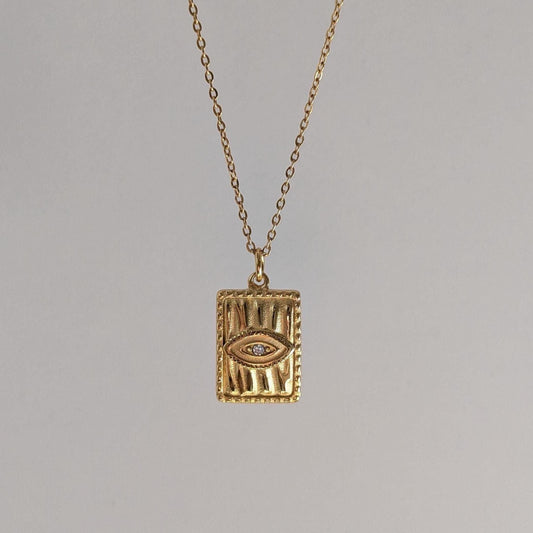 Gold Mini Evil Eye Medallion Necklace
